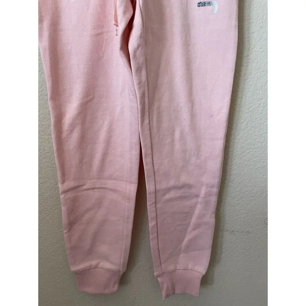 Justice Pink Silver Ombré Sparkle Logo Mid Rise Full Length Joggers Pants Size 8